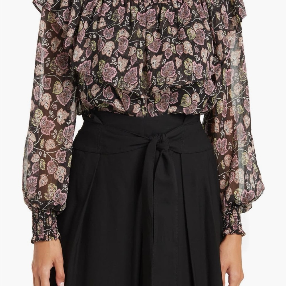 NWOT Cinq à Sept Drew Leaf Print Smocked Top - Picture 6 of 8